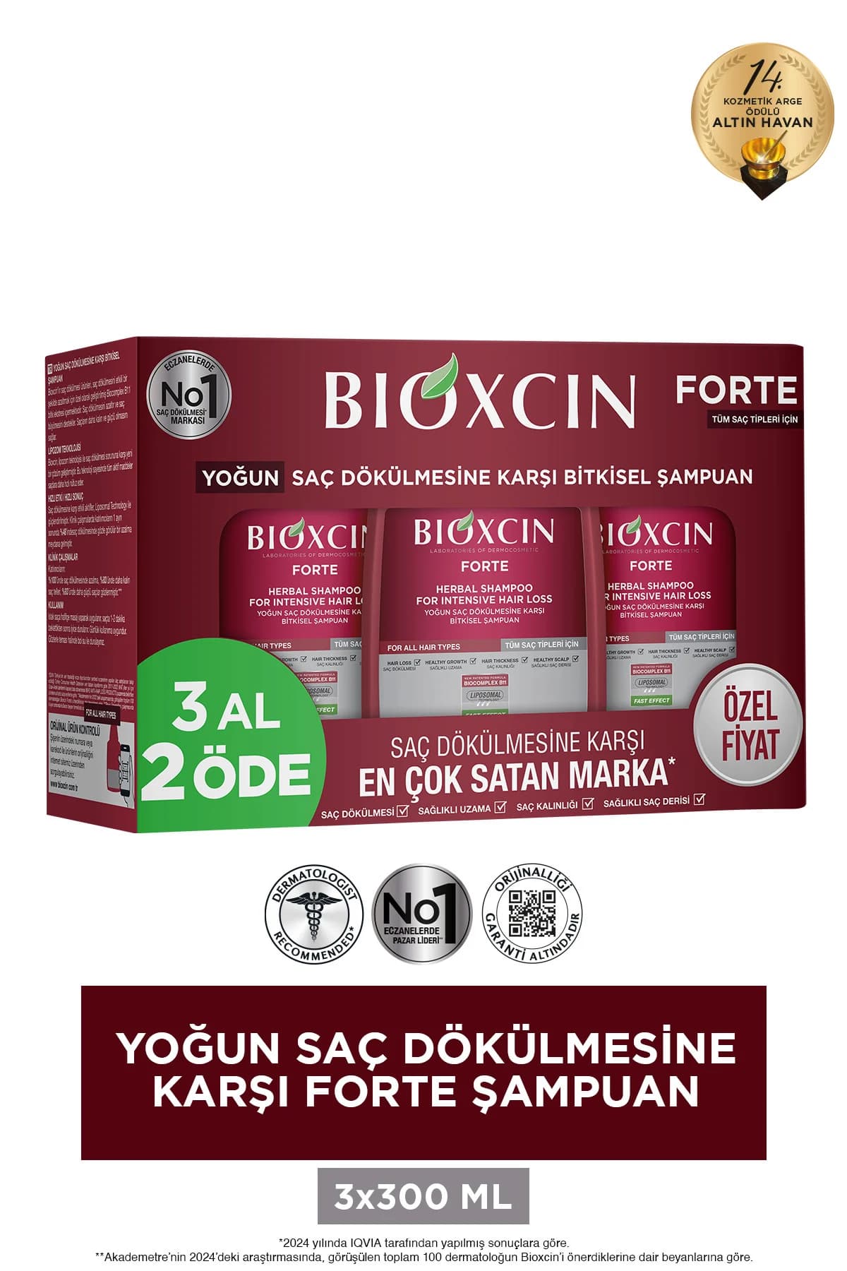 Bioxcin Forte Yoğun Saç Dökülmesine Karşı Bitkisel Şampuan 300 ml - 3 Al 2 Öde Özel Fiyat Etiketli