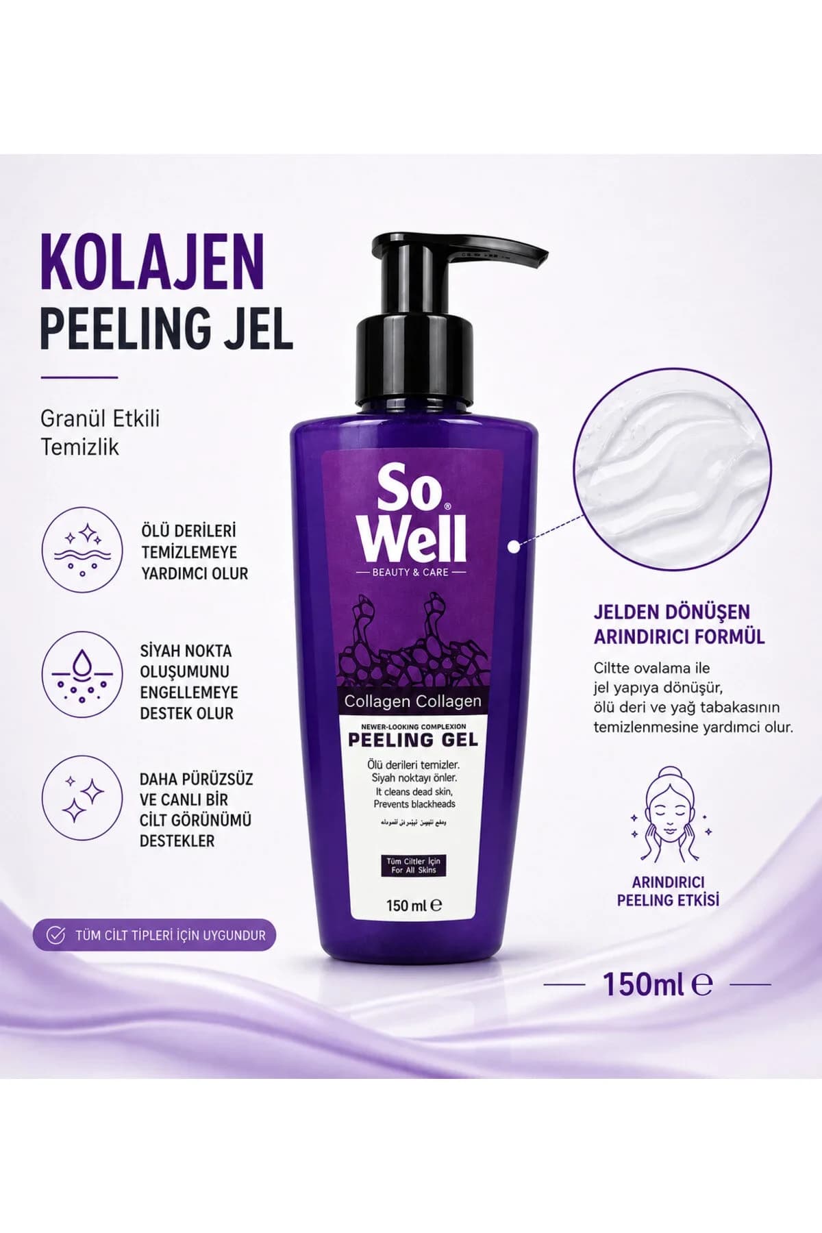 Sowell Granül Yüz Temizleme Jeli Kolajen – Ölü Deri Temizleyici & Siyah Nokta Karşıtı 150 ml