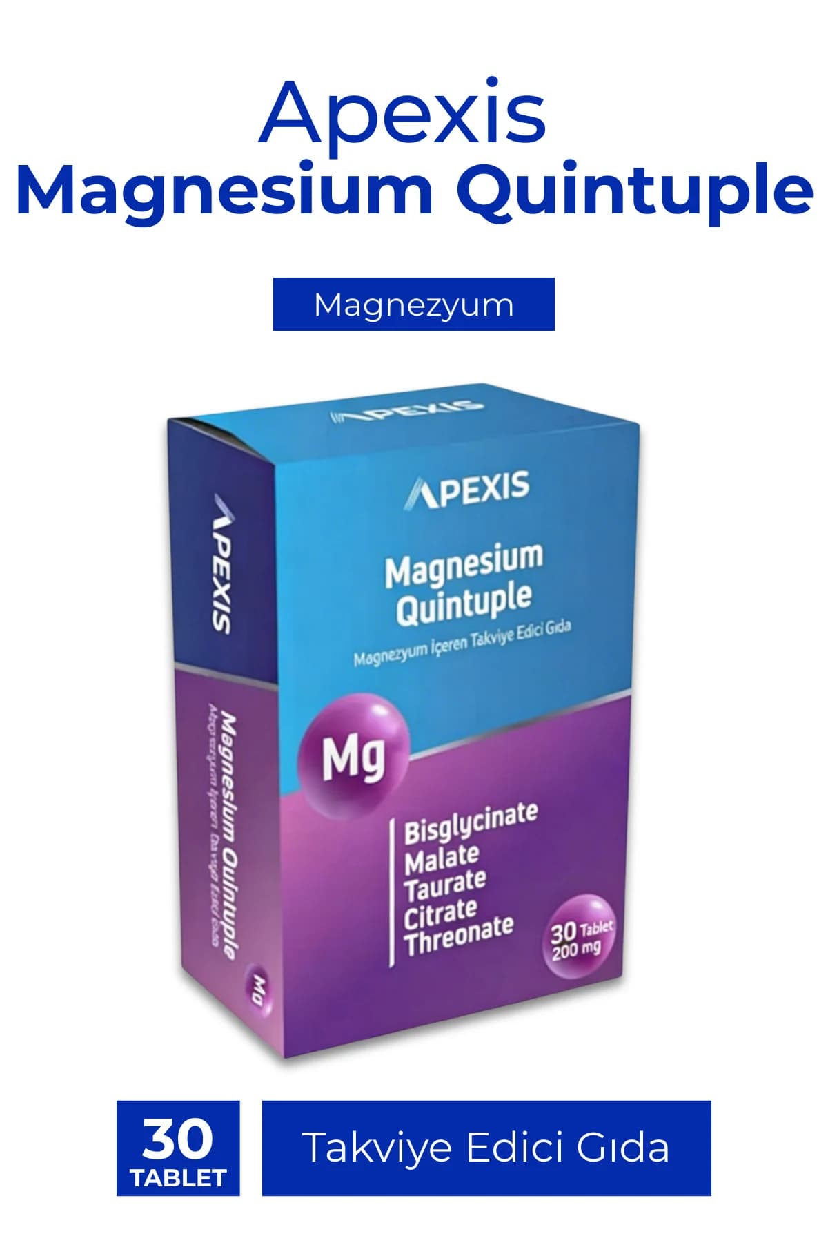 Apexis Magnesium Quintuple 30 Tablet - Görsel 1