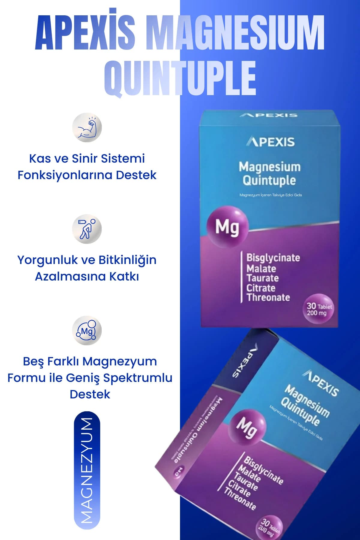 Apexis Magnesium Quintuple 30 Tablet - Görsel 3