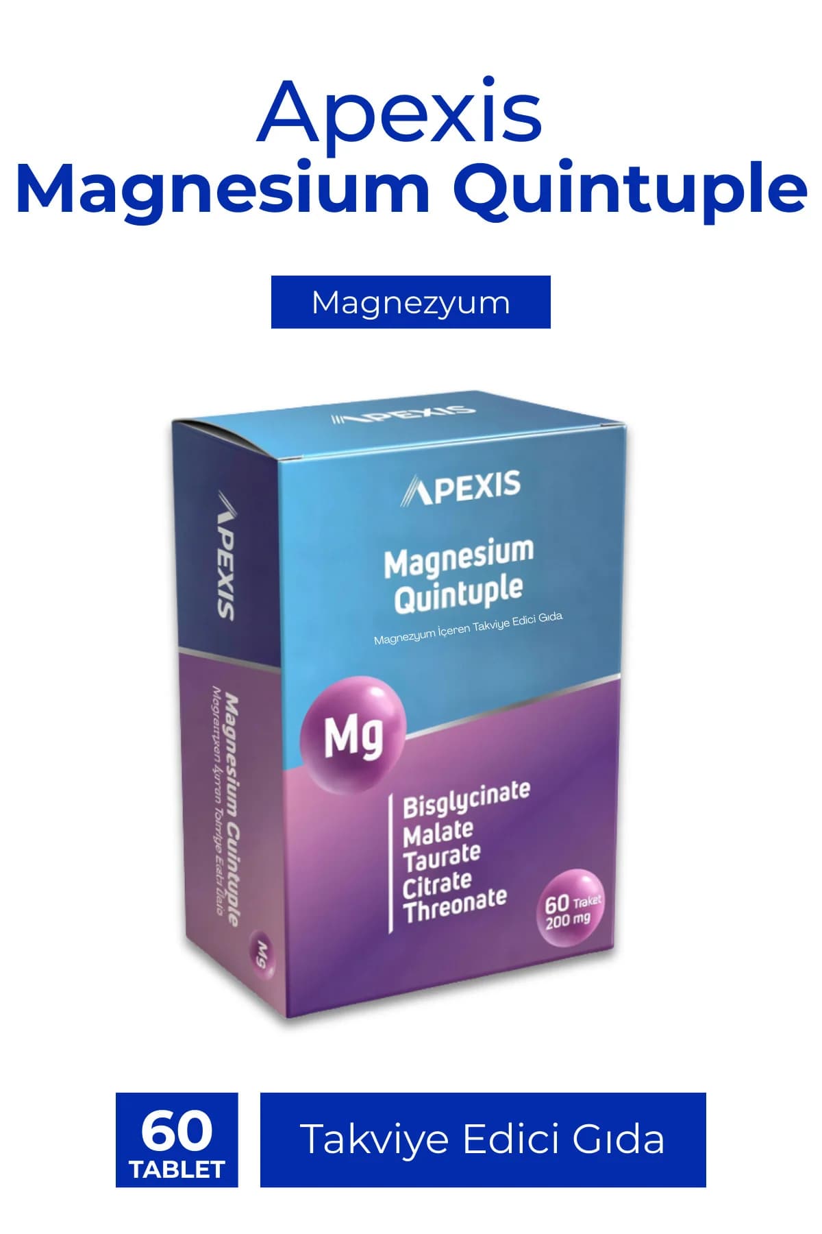 Apexis Magnesium Quintuple 60 Tablet - Görsel 1